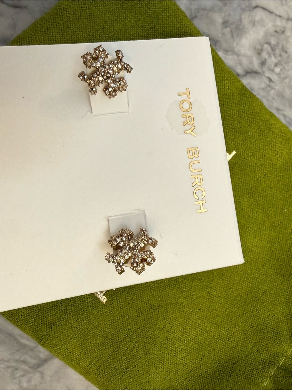 Tory Burch Rose Gold Crystal Logo Cluster Stud Earrings